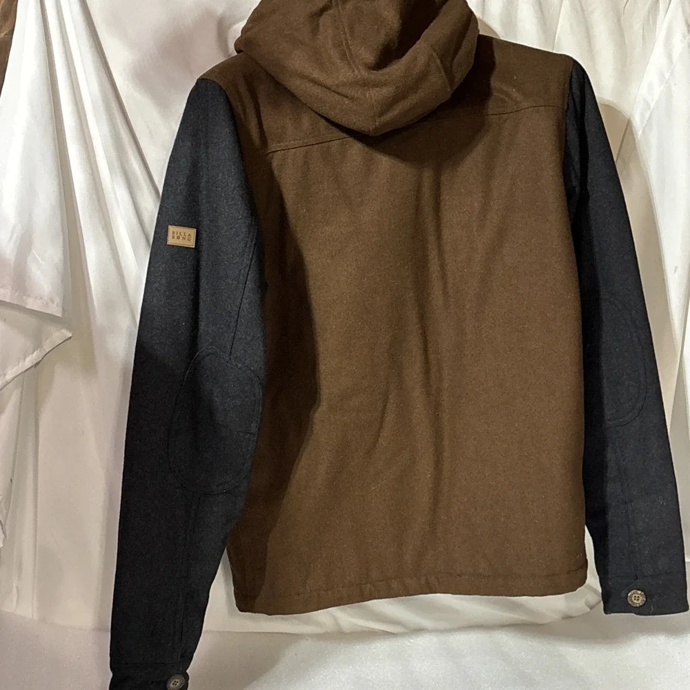 Men's Billabong Tan Gray Colorblock Quilted Line Jacket Full Zip Hooded Jacket M